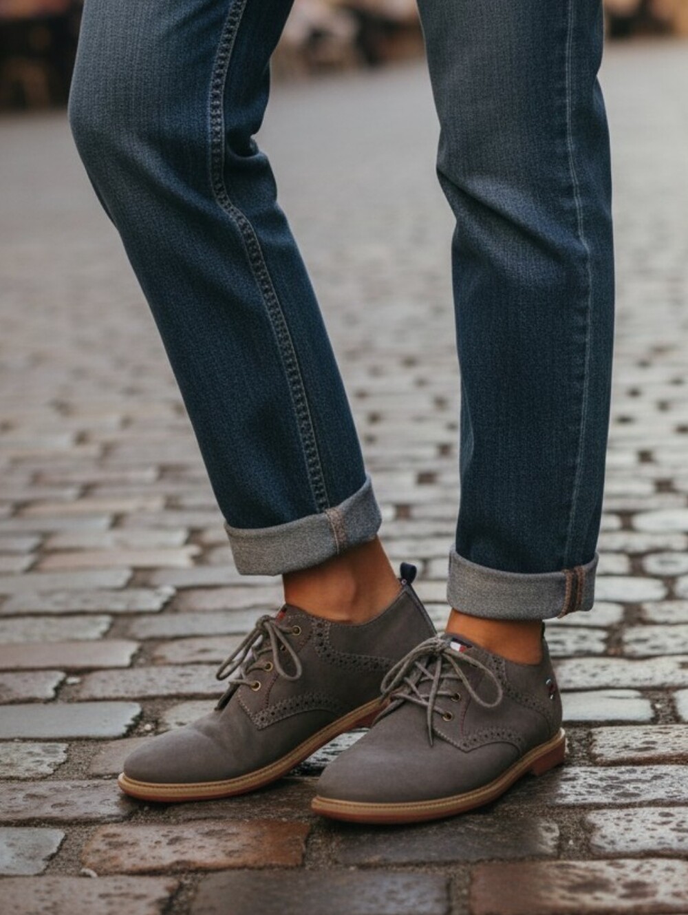 Tommy Hilfiger Gray Suede Lace-Up Brogue Flats